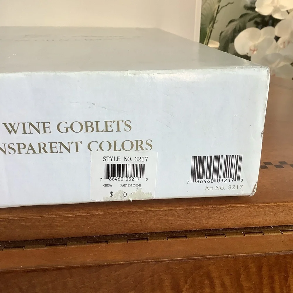 Six Spectrum Hand Blown Crystal Tulip Wine Goblets